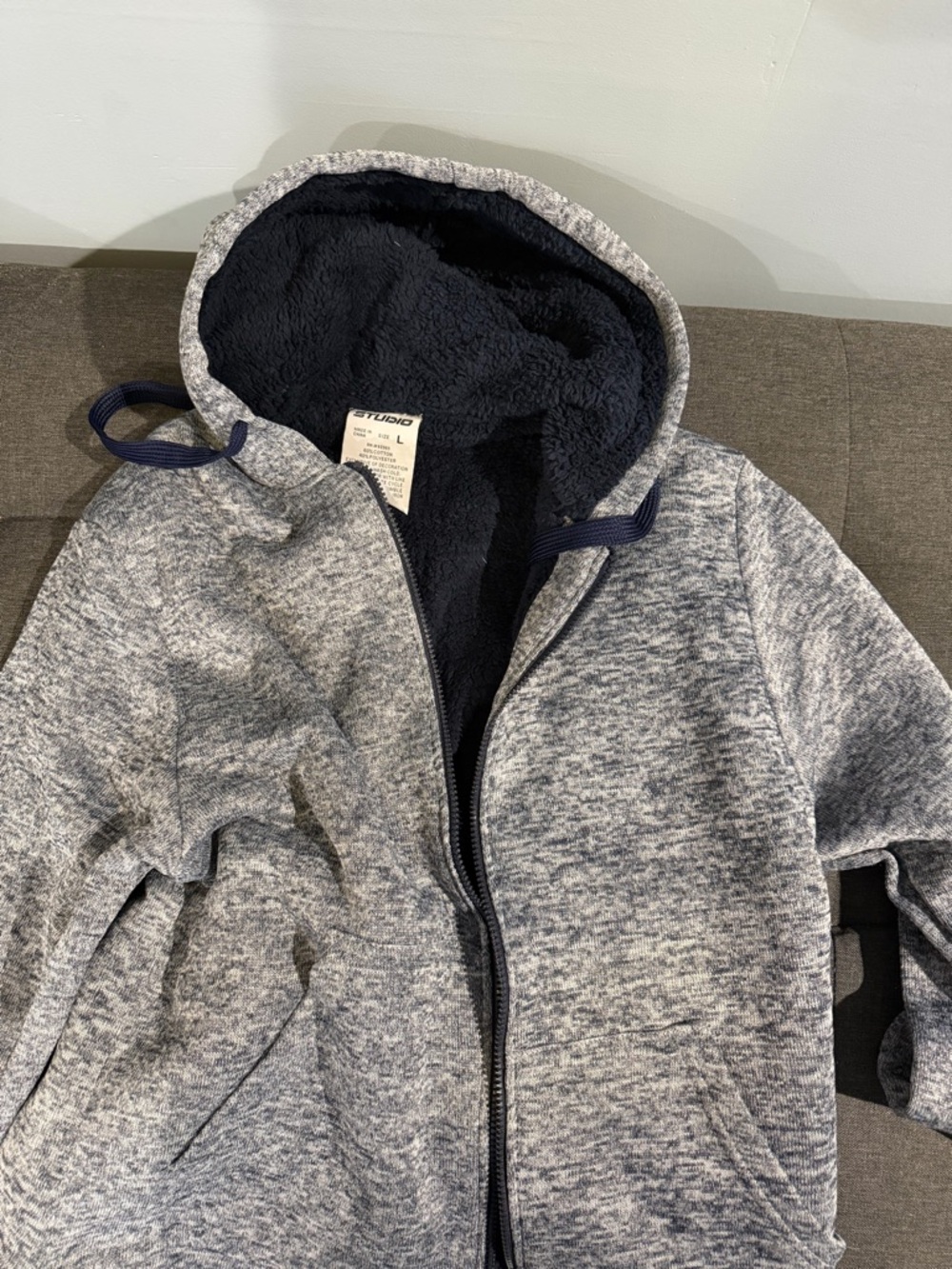 Studio Navy Sherpa-Lined Zip Hoodie
